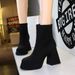 7992-3 Fashion Trendy Women's Thick Ultra High Heel Waterproof Platform Round Head Side Zipper Winter Suede Short Boots_vogvips.com