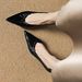 Cameido Women's Black Leather Pointed Toe Low Heel High Heels 4.5Cm Rubber Sole_vogvips.com