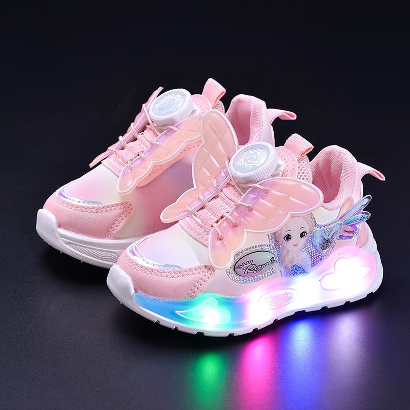 2026 Spring And Autumn New Model Light-Up Princess Butterfly Rotating Buckle Sneakers For Kids, Cartoon LED Glowing_vogvips.com