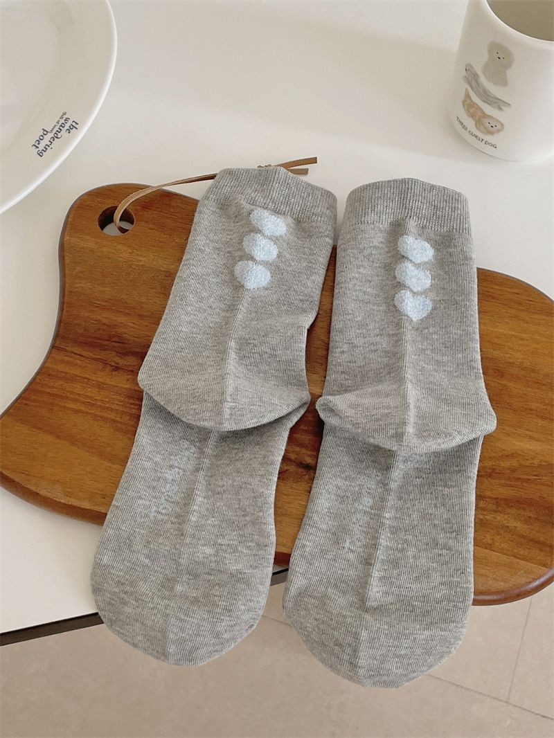 Unisex Soft Cotton Crew Socks With Flocked Heart Design – Breathable & Comfortable – Classic Neutral Colors – Perfect For Everyday Wear_vogvips.com