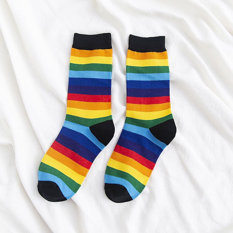 Rainbow Socks For Women Of The Tube All Match Ins Super Hot HyunA Style Net Red Student Striped Color Socks_vogvips.com