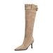 158A-1 Winter Pointed Toe Stiletto Slimming For Women, Slouch With Belt Buckle, Pleated High Heel Long Boots, Slim Boots_vogvips.com