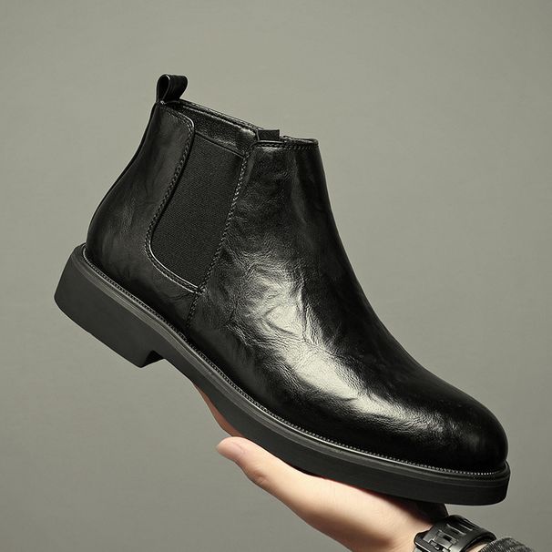 Martin Boots Men's High-top Velvet Warm Medium-top Chelsea Boots Business Dress Leather Shoes Men's Leather_vogvips.com