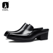 Gnuin Lathr Muls For Mn Half Man Luxury Brand Dsignr Mn's High Hl Sandals Shos Slip On Footwar Slipprs_vogvips.com