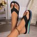 SHLIANG Women's Rainbow Color Platform Flip Flops Summer Thick Sole Lightweight Slip-on Wedges Sandals Girls Beach Slippers V0140_vogvips.com