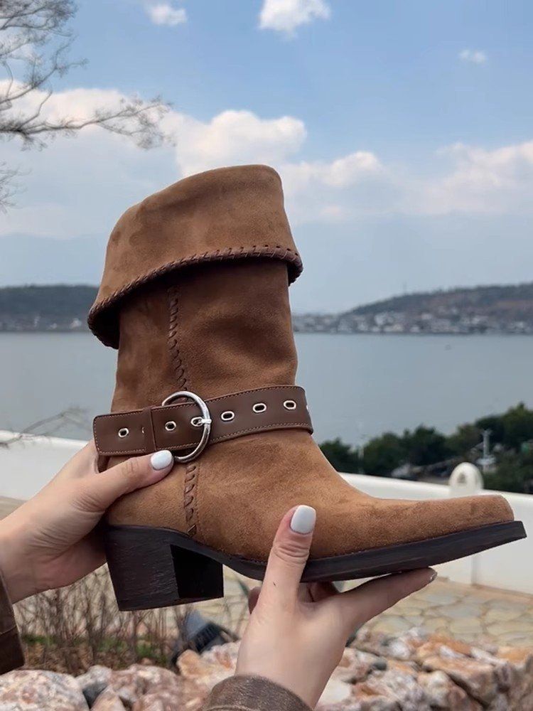 Dui Dui Boots' New 2025 Winter Maillard Western Cowboy Boots, Thick-heeled Pointed Ankle Boots_vogvips.com