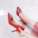 Girl Rhinestone Stiletto High Heels Pointed Toe Suede Shoes Women's Professional Formal Work Wedding Red Black Single Shoes_vogvips.com