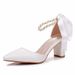 Women’s Shoes 7cm thick heel pointed toe sandals strappy shallow mouth women's sandals white beaded wedding bridal high heels large size shoes_vogvips.com