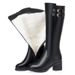 Winter Genuine Wool Women's Thick High Fleece Lined Riding Mid Heel Cotton Leather Full Cowhide Long Boots_vogvips.com