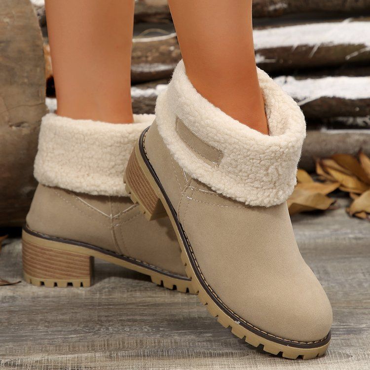 Large-size Snow Boots One Shoe Two Women's Chunky Heel Mid-calf Boots_vogvips.com
