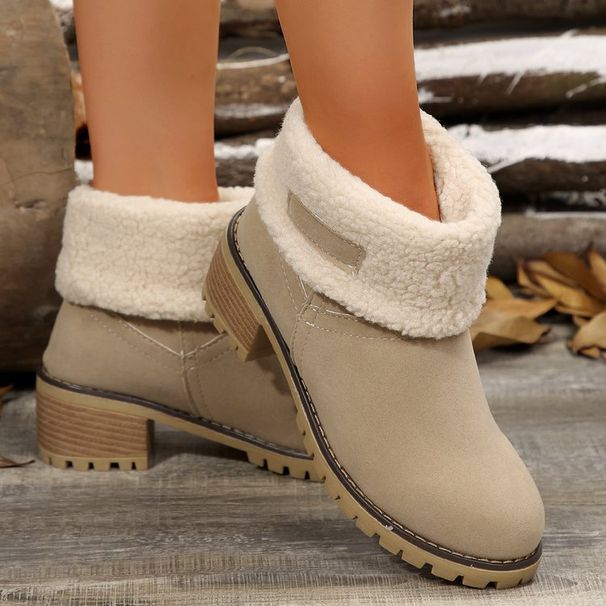 Large-size Snow Boots One Shoe Two Women's Chunky Heel Mid-calf Boots_vogvips.com