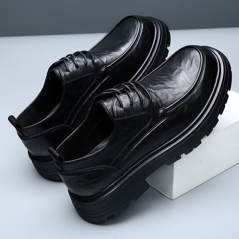 2025 Spring New Men's Made Of Genuine Leather, High Quality, Black Heightened Leather Shoes, British Breathable Business_vogvips.com