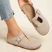 Women's T-Strap Buckle Closed Toe Mules, Backless Flat Casual Slippers, Slip On Indoor Outdoor Walking Shoes_vogvips.com