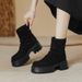 Women's Leather Short Wrinkled Thick Sole Reverse Slouch Solid Color Autumn Winter Retro Melad Stretch Slim Boots_vogvips.com