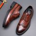 Euro Step Autumn Brogue Trendy Korean Version British Style Leather Men's Casual Business Formal Breathable Black Wedding Shoes_vogvips.com