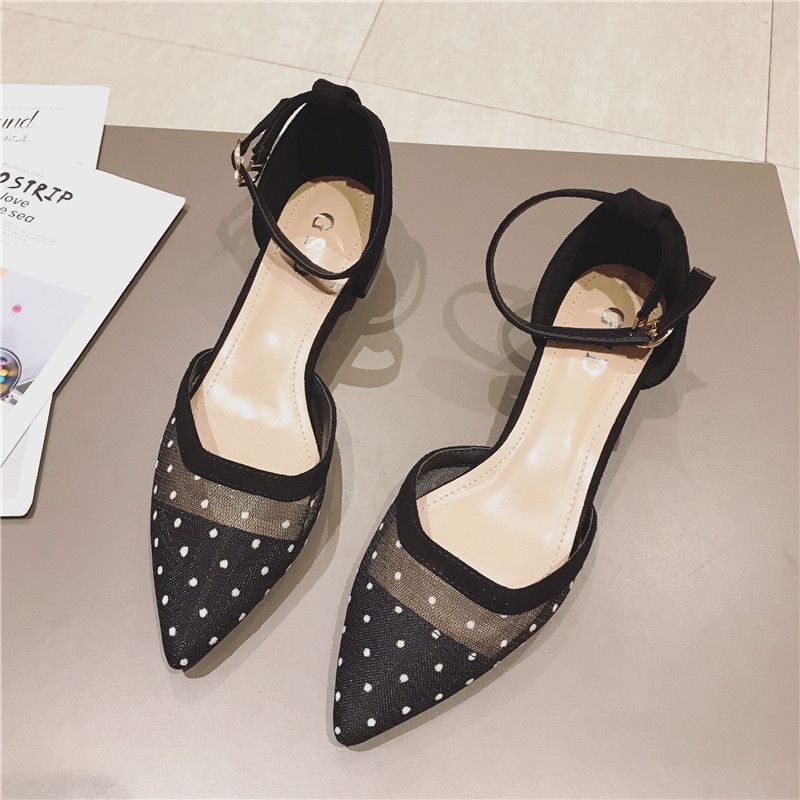 Chunky Heel Fairy Daily 2023 Summer New Pointed Toe Breathable Mid-Heel Sandals Mesh Women's Shoes_vogvips.com