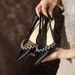 Women S Sheepskin French Rhinestone Design High Heels For Women Pointed Toe Stiletto Shallow Mouth Single Shoes Hollow_vogvips.com