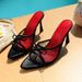 Style Black Mesh Sandals Women's French Stiletto Heel Easiest For Match Open Toe Bowsoutwear Half Drag High Heels_vogvips.com