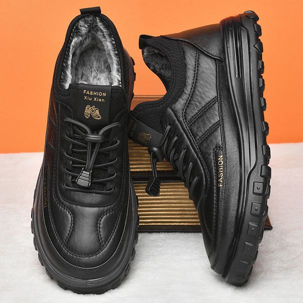 Men's Fleece Casual Shoes, Cotton Leather Shoes And Snow Boots For Winter_vogvips.com