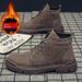 Men's Casual Work Boots - Round Toe Canvas High-Top Lace-Up Shoes With Rubber Sole For Autumn & Winter (Black/Brown, Single & Lined Options)_vogvips.com