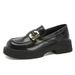 Platform Loafers Women's Leather French Single Shoes One-pedal Women's Shoes Small Leather Shoes_vogvips.com