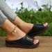 New Plus Size Sandals With Wide Stripes And Straight Stripes, Breathable Casual Shoes, Solid Color Wedge Heels For Women_vogvips.com