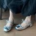Evening Breeze Square-Toed Bowknot Silver Single French Style Little Mary Jane Shoes Loafers Spring And Autumn_vogvips.com