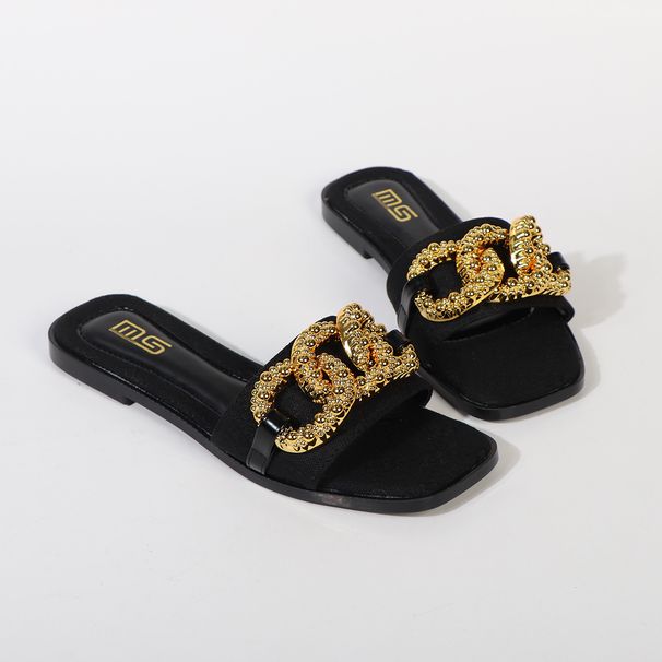 Women's Fashionable Casual Flat Bottom Sandals Chain Design Slip-On Shoes Comfortable Footwear For Daily Wear_vogvips.com