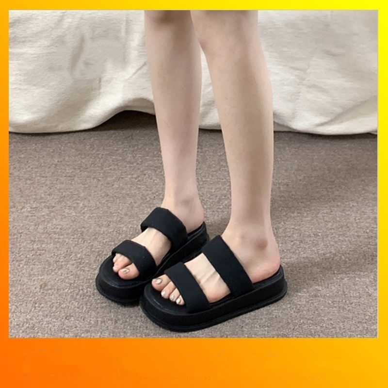 High-end And Fashionable Black Slippers For Women's Outerwear, 2025 Summer New Thick-soled Versatile One-piece Flip-flops For Women's Casual Cooling_vogvips.com
