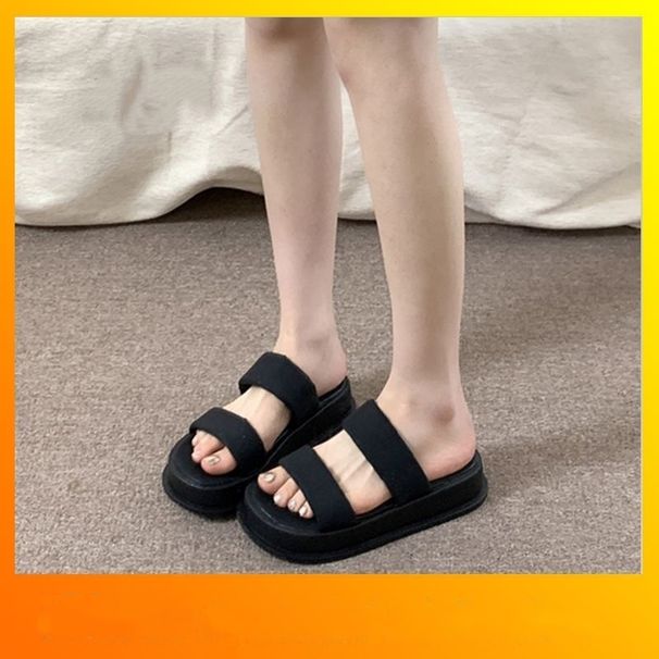 High-end And Fashionable Black Slippers For Women's Outerwear, 2025 Summer New Thick-soled Versatile One-piece Flip-flops For Women's Casual Cooling_vogvips.com