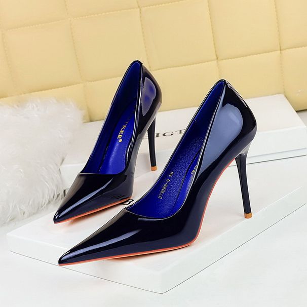 9283-5 European And American Style Fashion Simple Slimming Heels Patent Leather Shallow Mouth Pointed Toe Women's High_vogvips.com