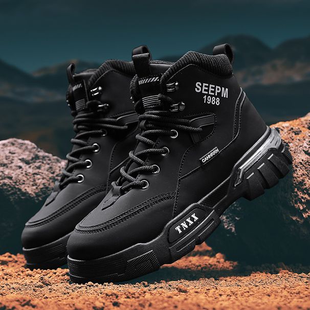 Men's Autumn Simple Fashion Letter Print Martin Breathable Casual Comfortable Lace-up High-top Boots_vogvips.com