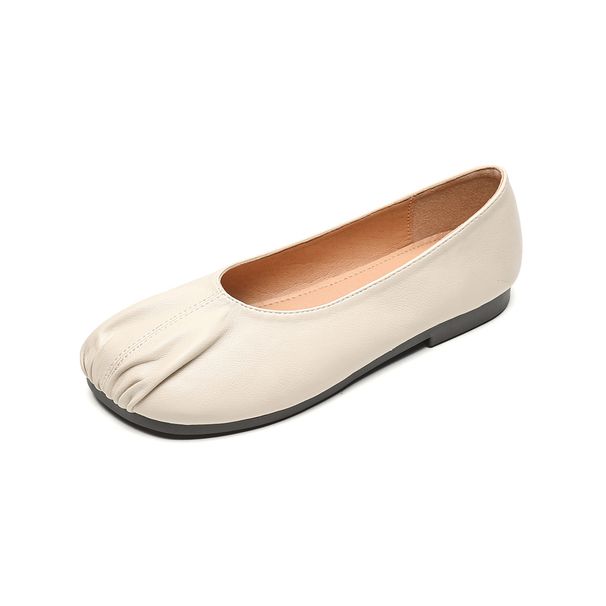 Round Head Single Shoes Women's Flat-bottomed Pleated One-pedal Retro Grandma Shoes Soft-soled Mary Jane Shoes_vogvips.com