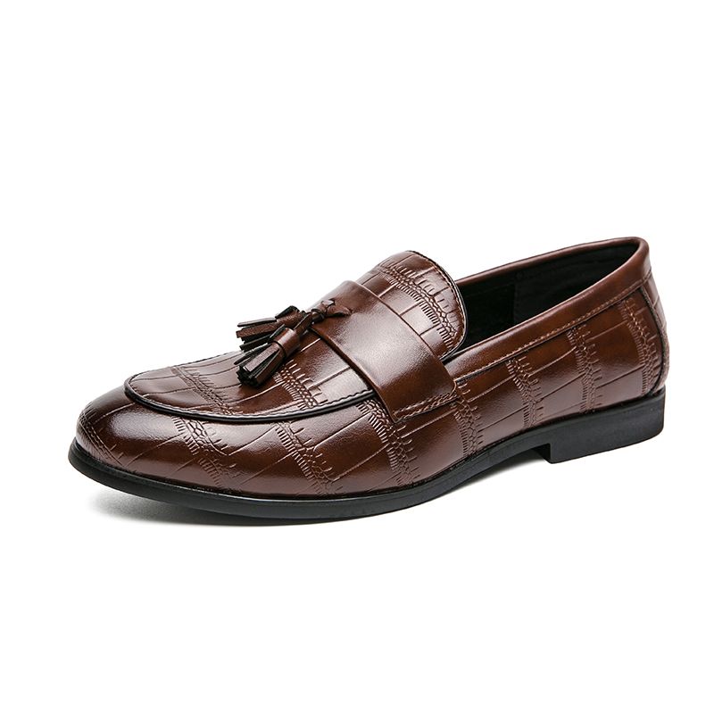 Plus Size Loafers Tasseled Loafers Leather Shoes Men's One Foot Stirrups_vogvips.com