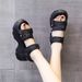 Fashion Women's Large Size Platform Sandals Solid Color Round Head One Line Buckle Style Casual Comfortable Flat Sandals_vogvips.com