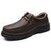 Men's Casual Round Head Soft Sole Non-slip Rubber Thick-soled Lace-up Leather Shoes_vogvips.com