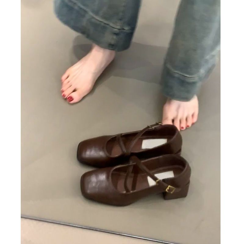 2025 New French Style Mary Jane Female Design Sense, With A Straight Strap And Square Toe, Thick Single Order Shoes,_vogvips.com
