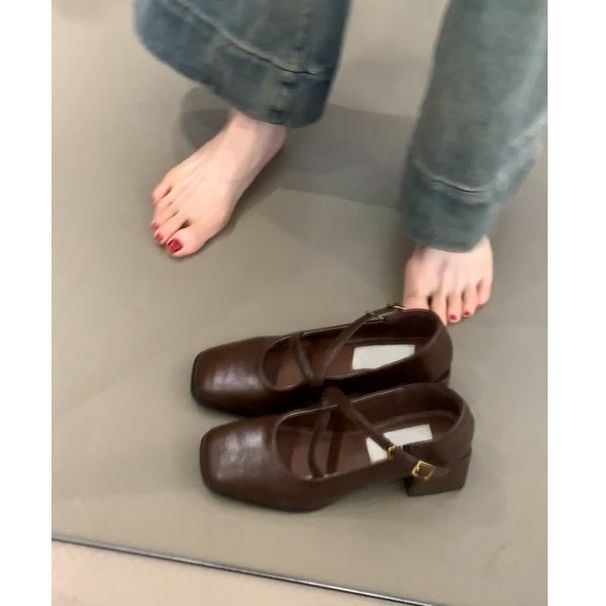 2025 New French Style Mary Jane Female Design Sense, With A Straight Strap And Square Toe, Thick Single Order Shoes,_vogvips.com