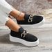 Women's Chain Decor Breathable Mesh Air Round Toe Flat Shoes, Girl's Slip On Loafers Women's Shoes_vogvips.com
