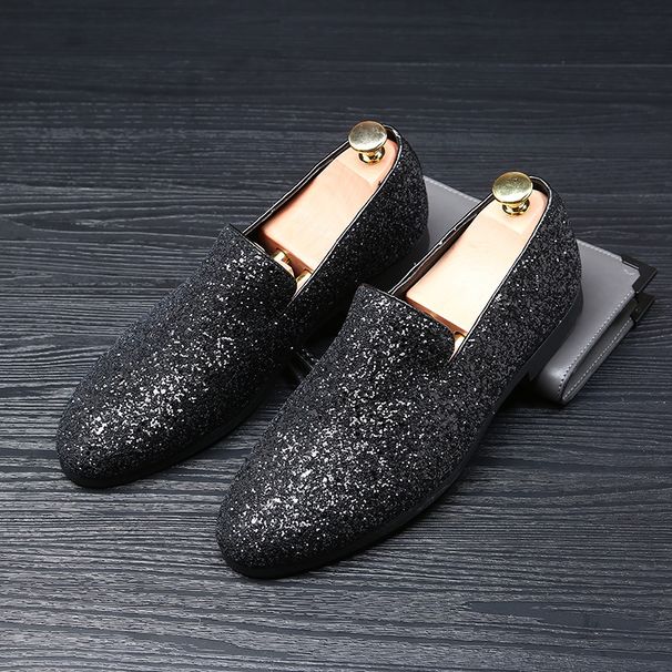 Fashion Designer Pointed Gold Silver Sequin Wedding Leather Shoes For Mens Casual Loafers Business Formal Dress Zapatos Hombre_vogvips.com