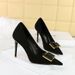 825-K57 Fashion High Slim Heels Shallow Mouth Pointed Suede Metal Buckle Decorative Single Shoes Women's_vogvips.com