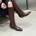 Inner Height Increase Pointed Toe Brown Melad Mid-Calf Riding Women's Shoes 2025 New Autumn Winter Long Boots_vogvips.com