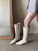 2025 Autumn Winter Unique Slimming Long Square Toe Soft Leather, Knee-High Fashion Boots With Small Wedge Heel_vogvips.com
