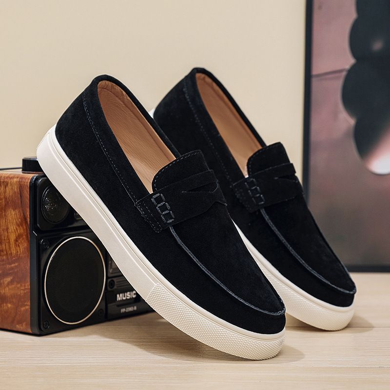 SHLIANG Men's Suede Leather Loafers Classic Brown Loafers Man Walking Shoes Casual Slip-On Driving Shoes For Men X0001_vogvips.com
