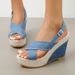 Thick Soled Sloping Heel In 2025, Large Denim Cross Buckle, One Line Strap Sandals For Women_vogvips.com