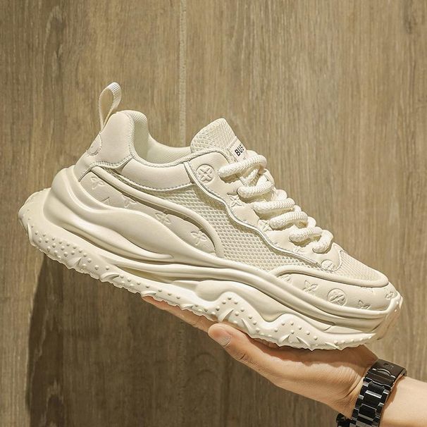 Men's Embossed Mesh Chunky Platform Sneakers Breathable Lace Up Non Slip Fashion Street Walking Casual Trainers_vogvips.com