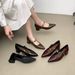 French Retro-style Brown High-heeled For Women, With Chunky Heels That Don't Tire The Feet, Small Gold Bar Buckle_vogvips.com