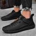 Plus Size Leather Low Top Hand-stitched Casual Flat Slip-on Lazy Men's Driving Shoes_vogvips.com