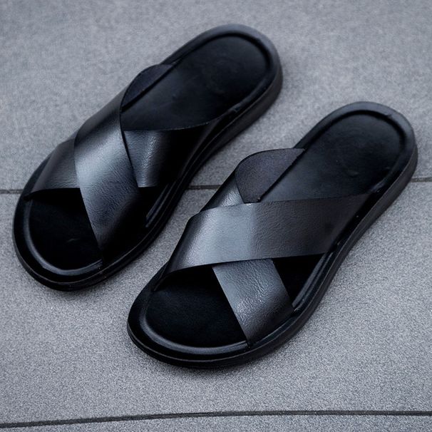 New Arrivals Italian Leather Slippers For Men Summer Hotel Beach High Quality Slip On Light Flats Male Flip Flops Big_vogvips.com