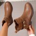 2025 New Large Size Western Leather For Women, Vintage Belt Buckle Chunky Heel Fashionable Versatile Fashion_vogvips.com
